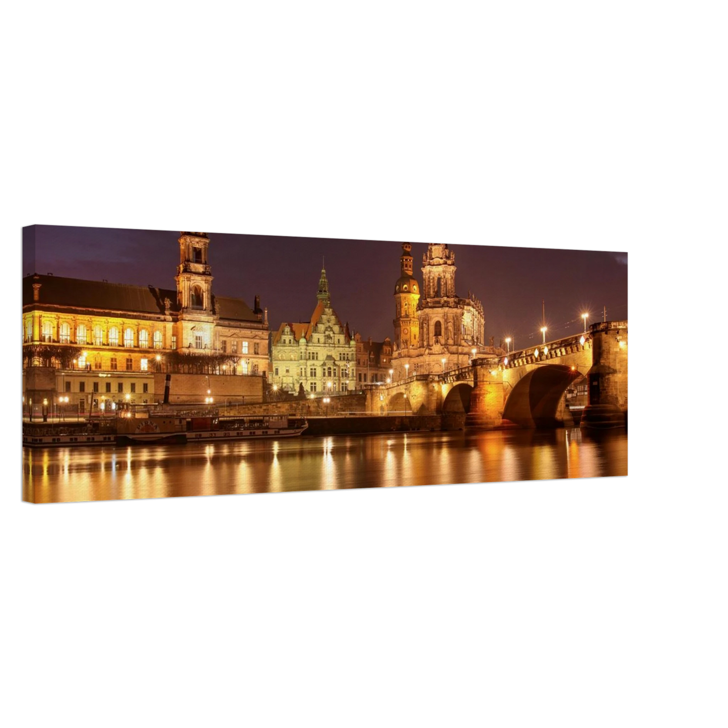 Wandbild dresden elbufer bei nacht ein malerisches stadtbild mit bruecken und gebaeuden erhaeltlich in vielen groessen