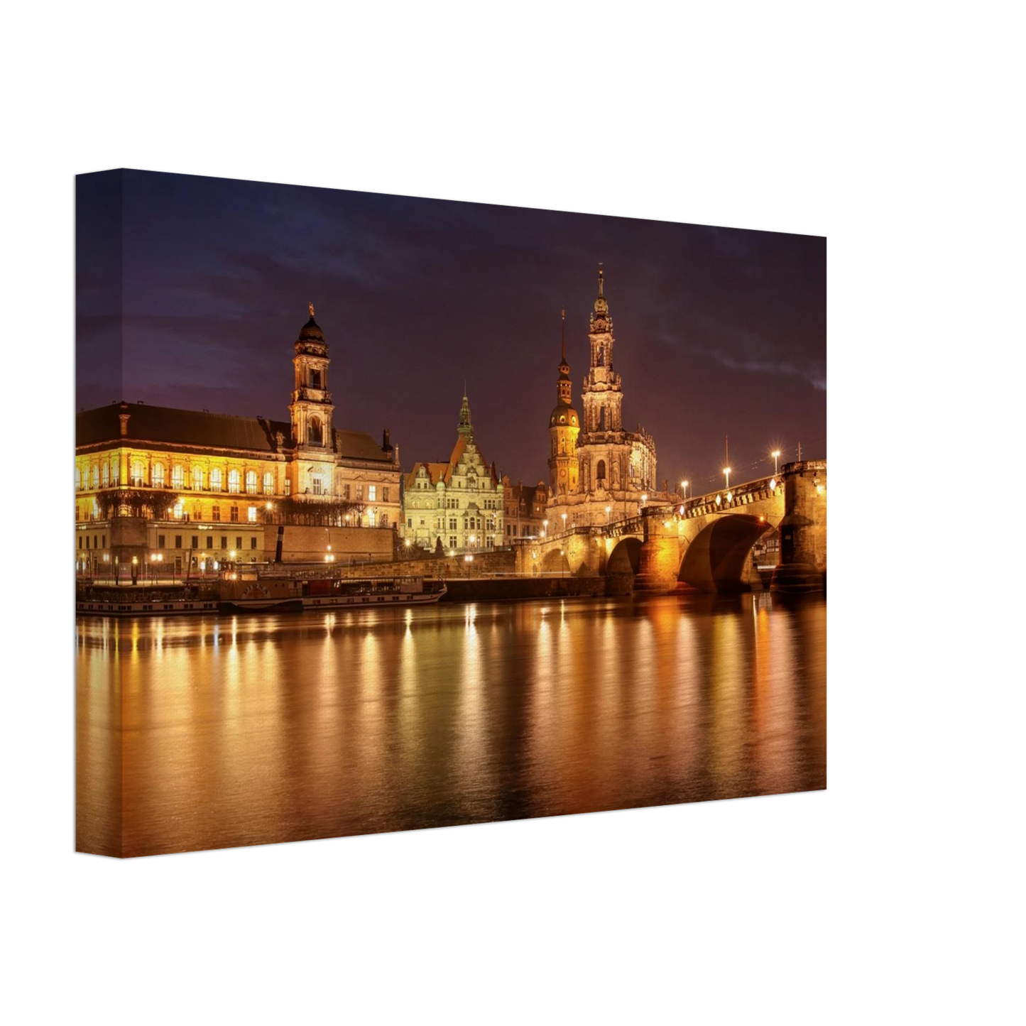 Wandbild dresden elbufer bei nacht ein malerisches stadtbild mit bruecken und gebaeuden erhaeltlich in vielen groessen