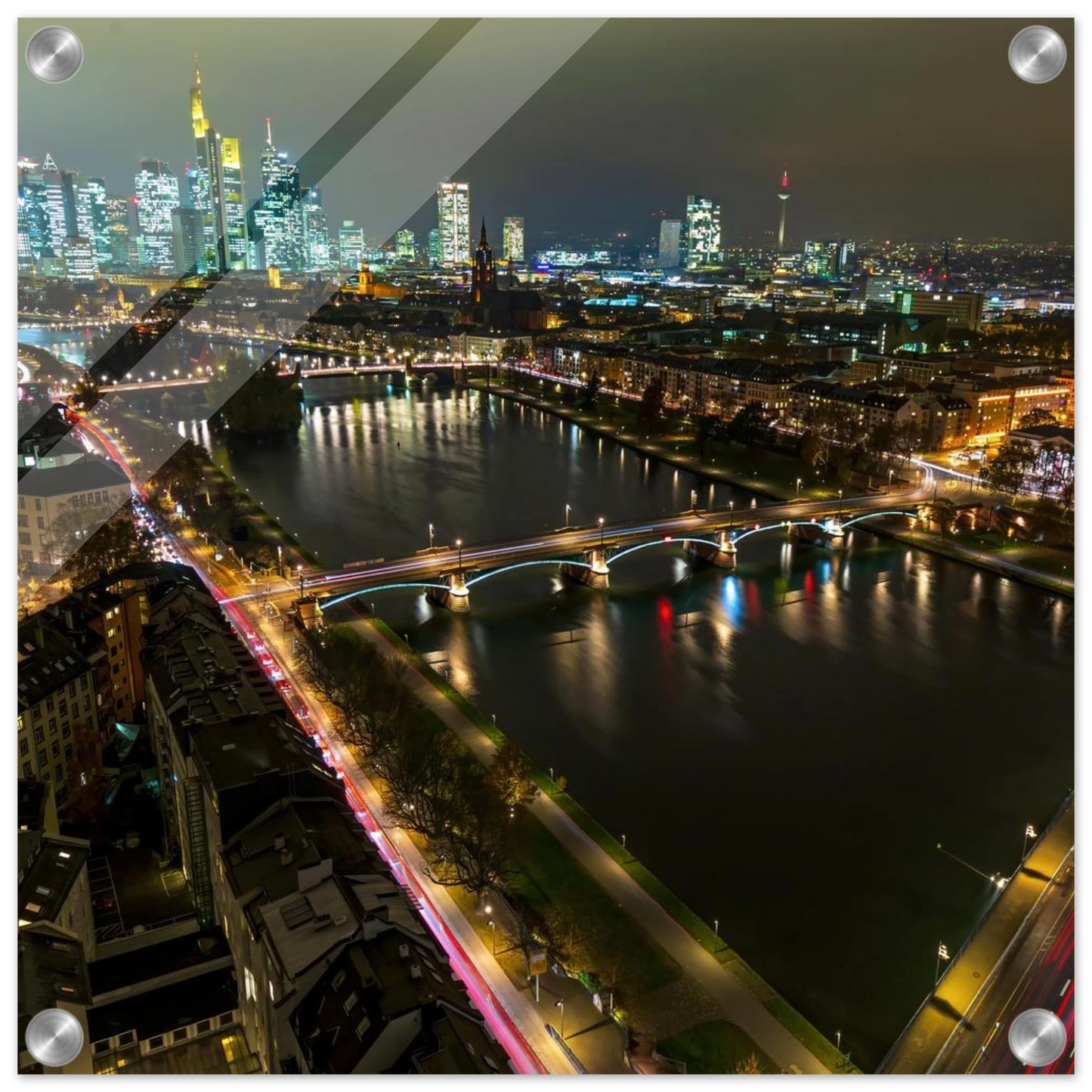 Wandbild frankfurt bei nacht pulsierende stadtansicht mit lichtspuren
