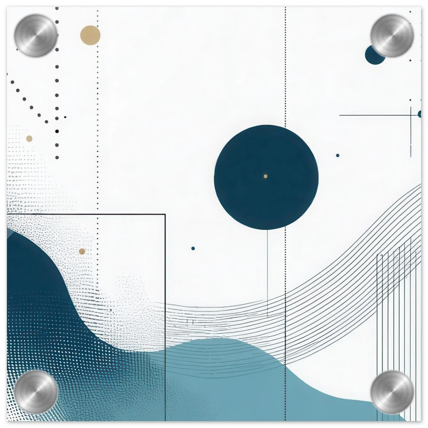 Wandbild deep sea rhythm abstrakte kunst in blau und goldtoenen in ihrer wunschgroesse