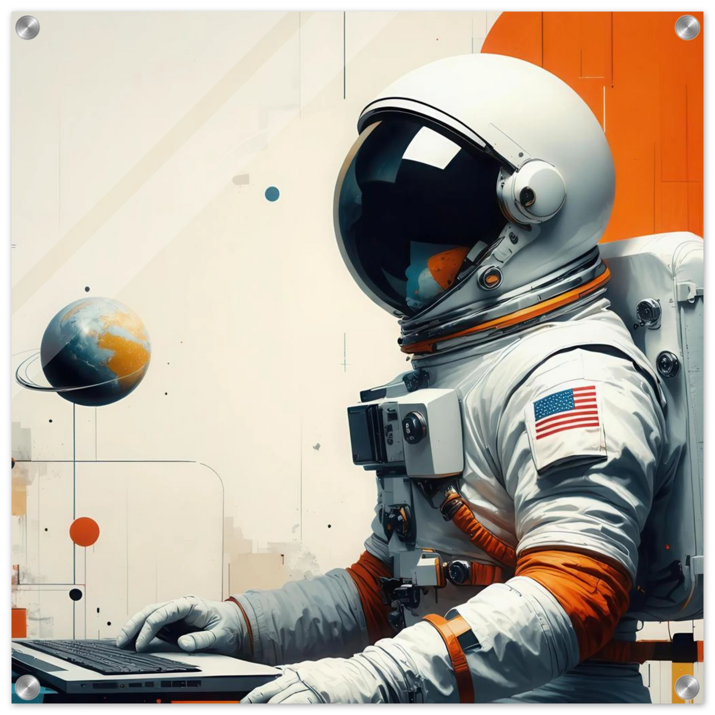 Wandbild cosmic coder astronaut bei der arbeit sci fi kunst fuer dein zuhause in verschiedenen groessen