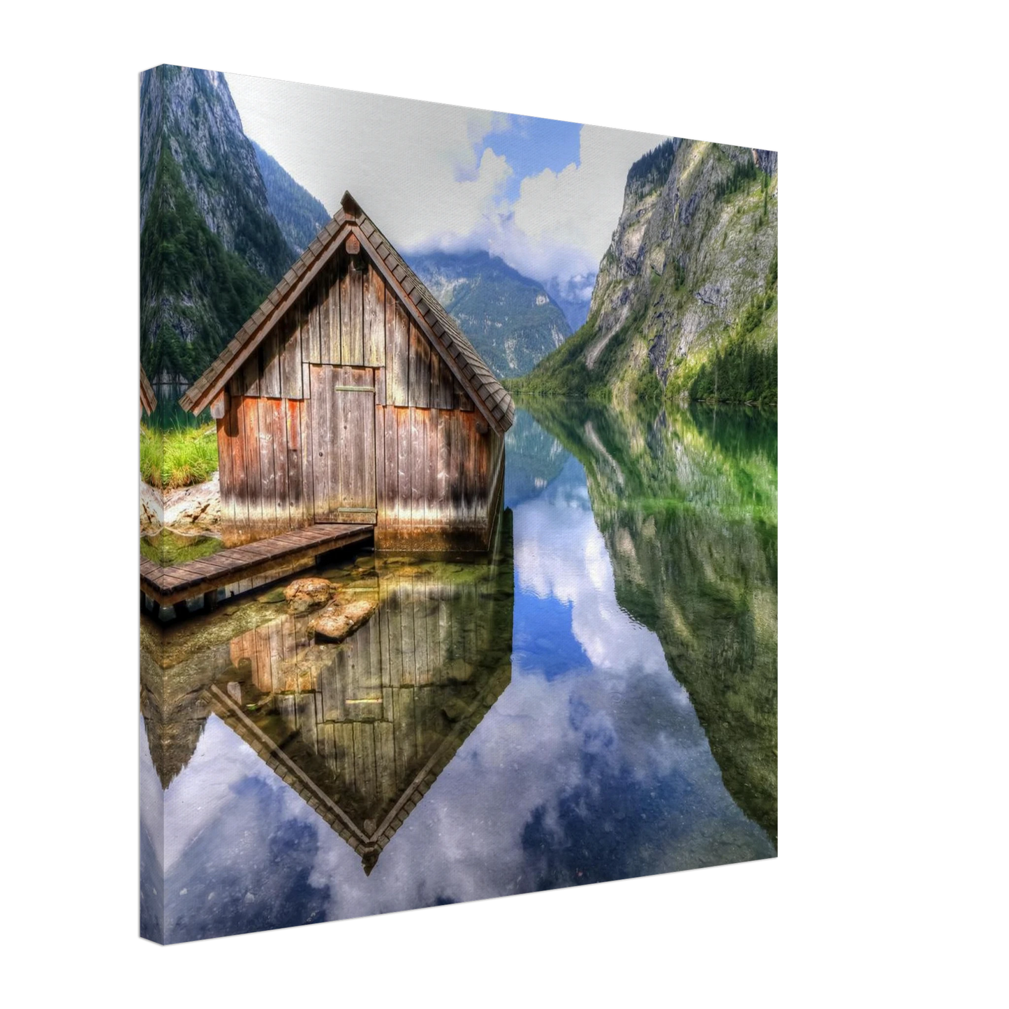 Wandbild bergschutzhuette am see ein idyllisches refugium fuer ihre wanddekoration