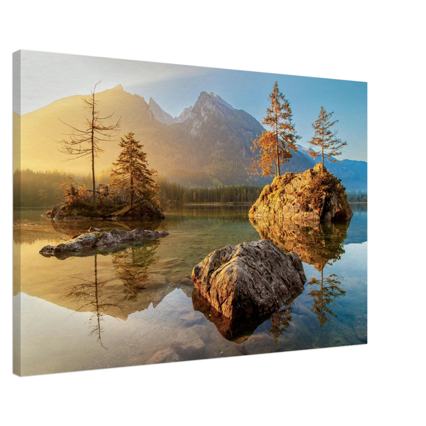 Wandbild majestaetischer sonnenaufgang am gebirgssee beruhigende naturlandschaft in ihrer wunschgroesse