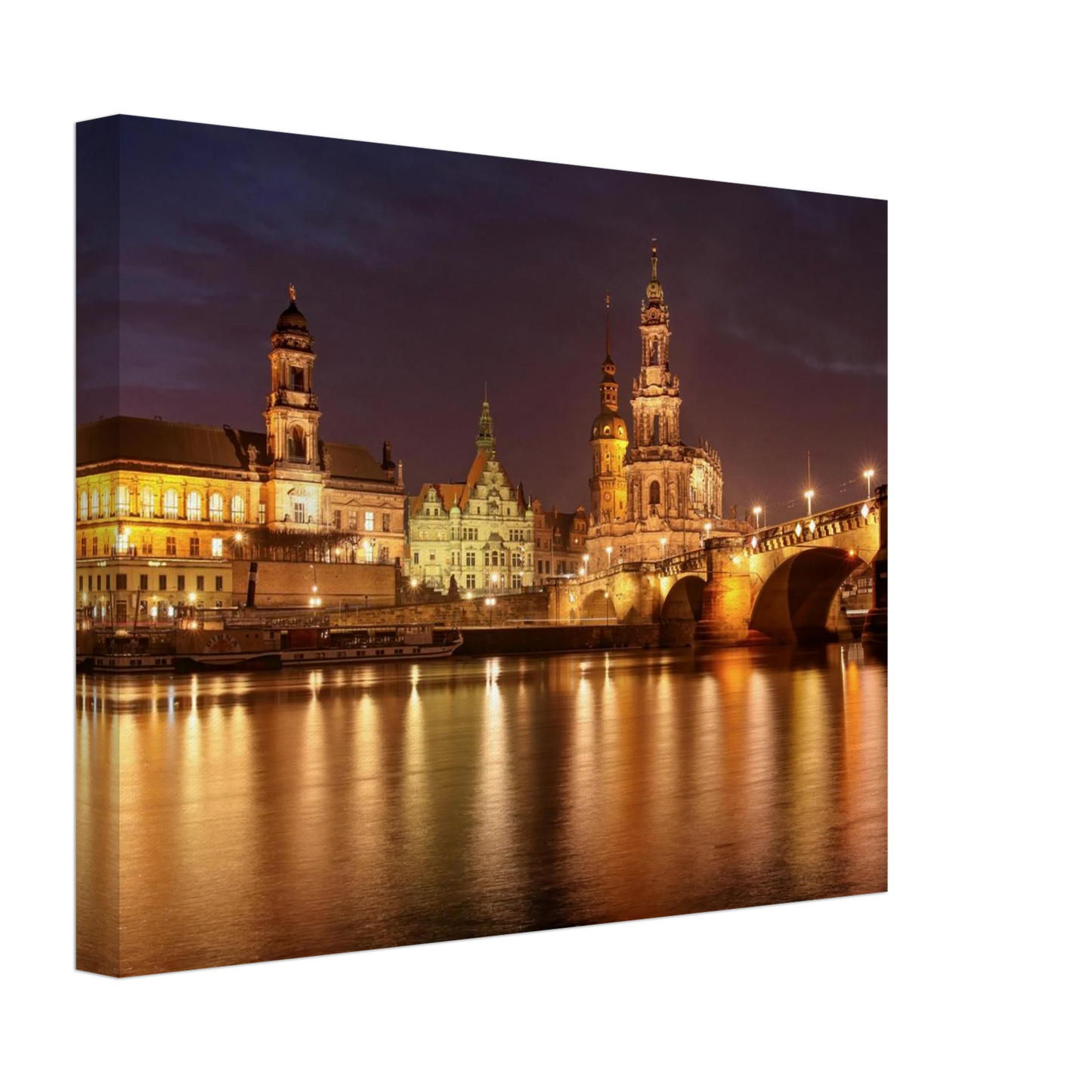 Wandbild dresden elbufer bei nacht ein malerisches stadtbild mit bruecken und gebaeuden erhaeltlich in vielen groessen