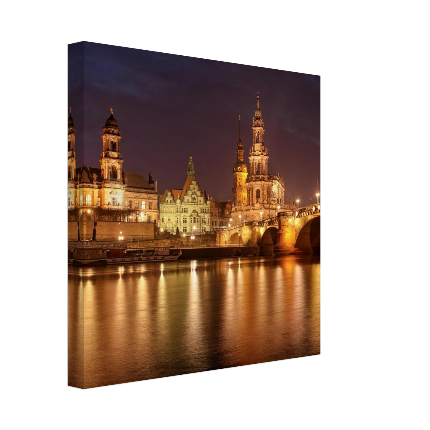 Wandbild dresden elbufer bei nacht ein malerisches stadtbild mit bruecken und gebaeuden erhaeltlich in vielen groessen