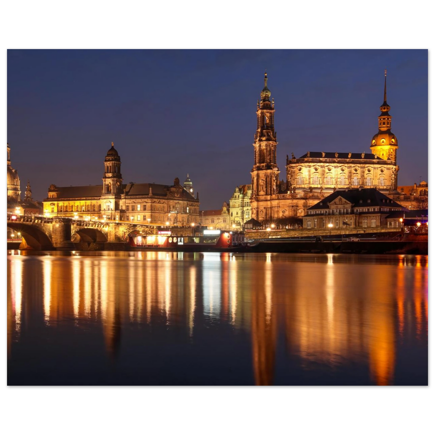 Wandbild dresden bei nacht eine malerische flusslandschaft in leuchtendem gold und azur