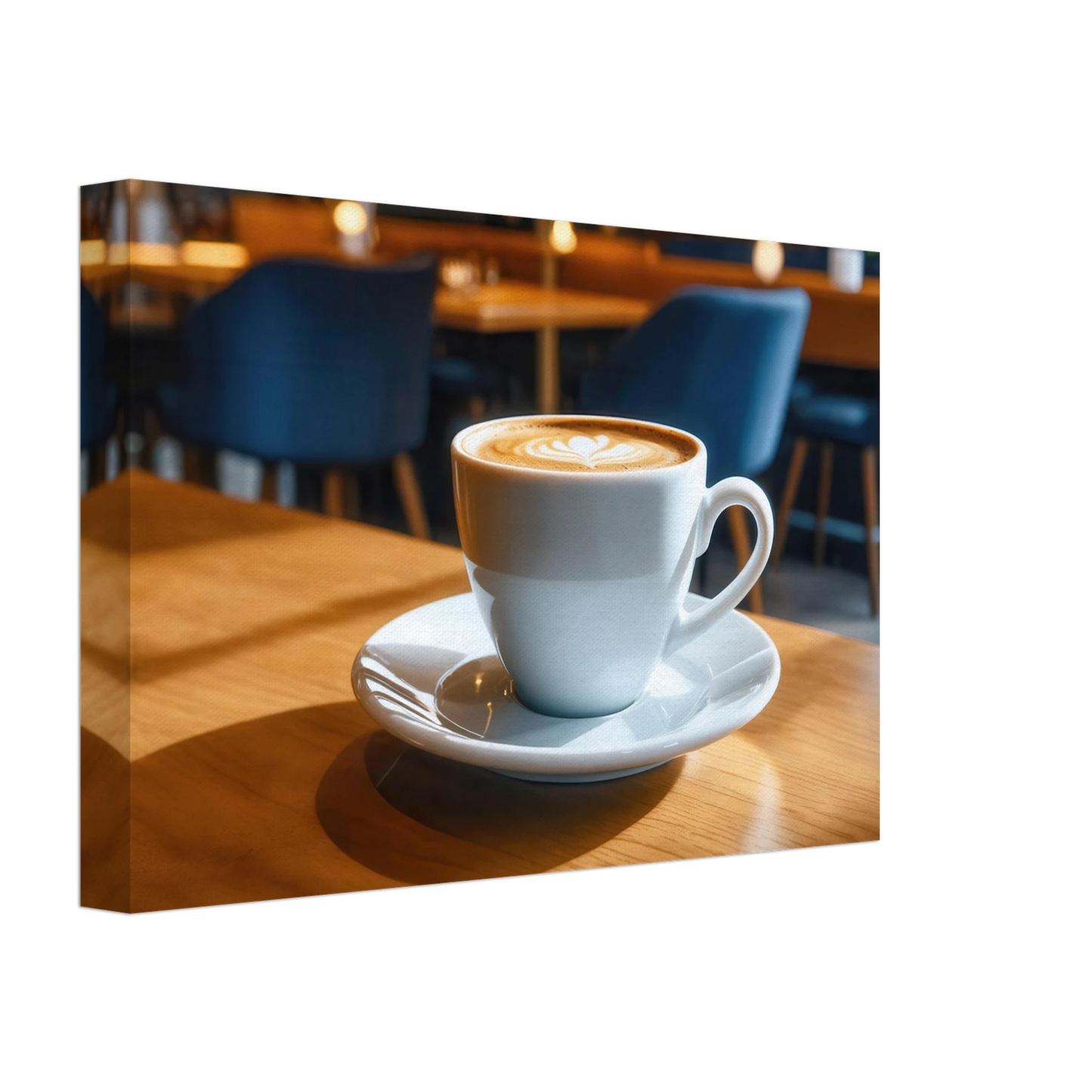 Wandbild gemuetliche kaffeehaus szene stilvolle latte art in goldenem licht