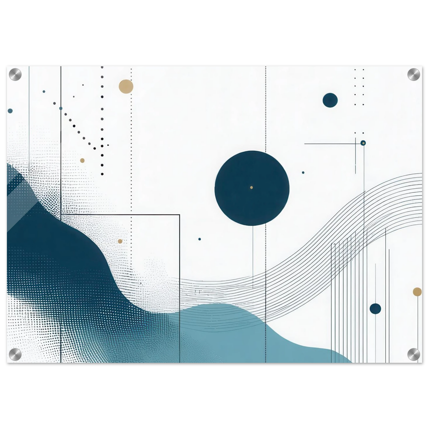 Wandbild deep sea rhythm abstrakte kunst in blau und goldtoenen in ihrer wunschgroesse