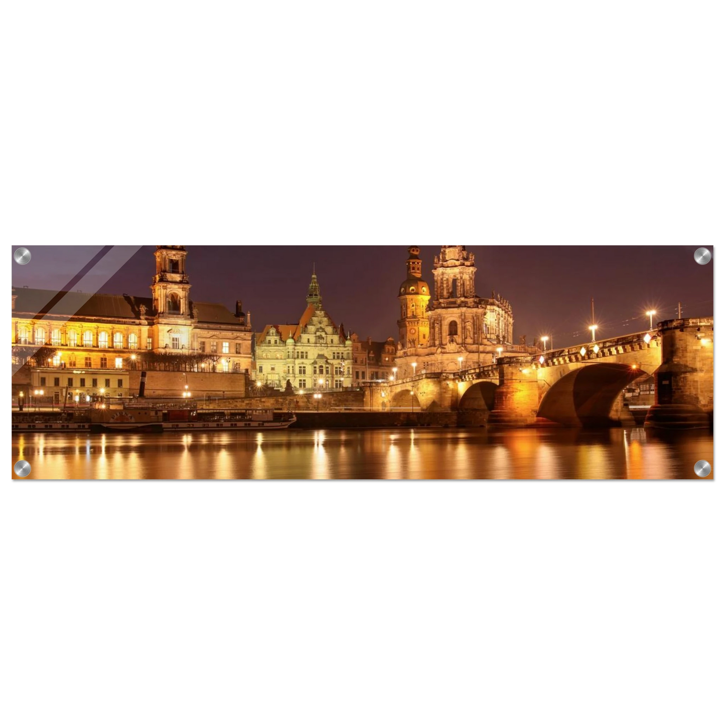 Wandbild dresden elbufer bei nacht ein malerisches stadtbild mit bruecken und gebaeuden erhaeltlich in vielen groessen