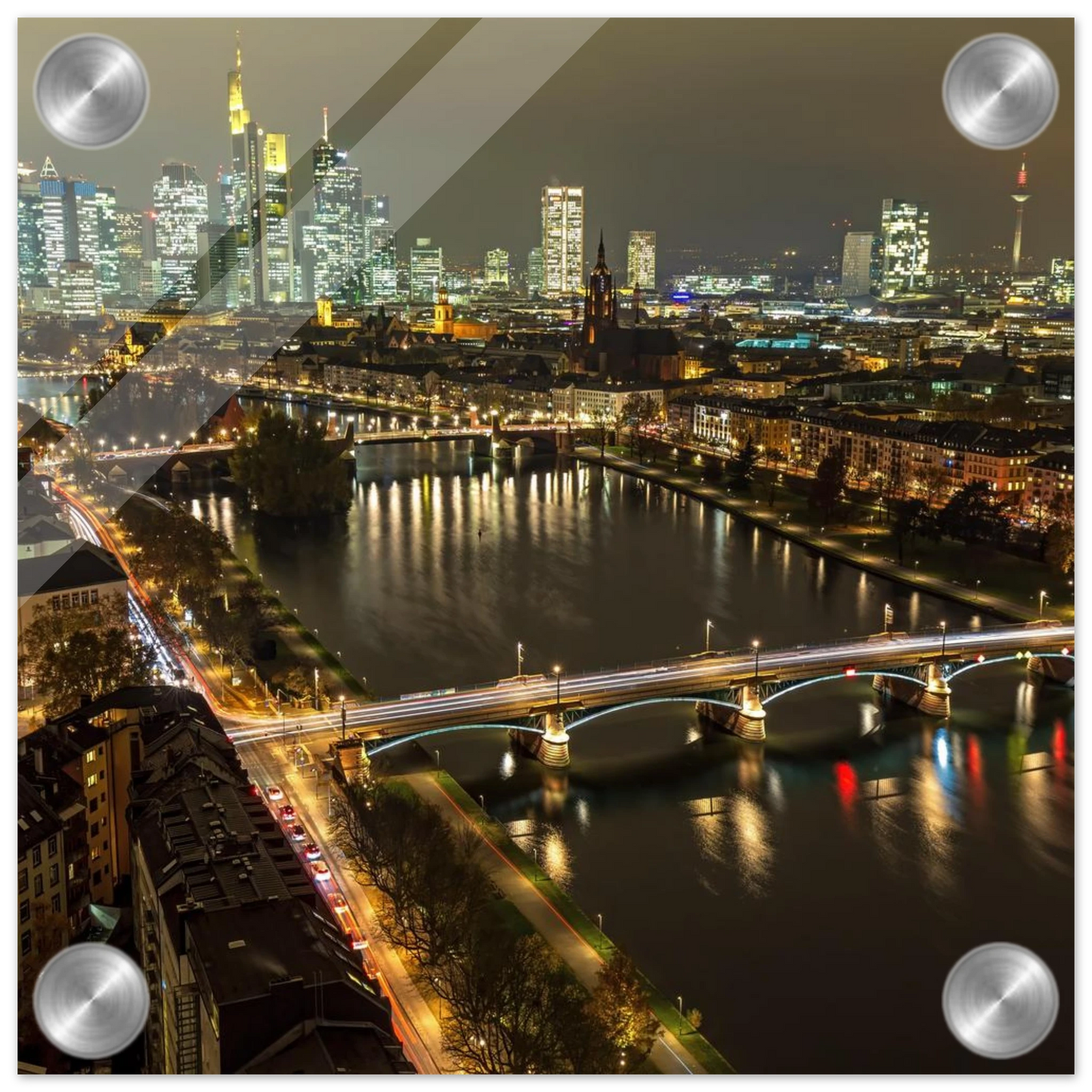 Wandbild golden leuchtende skyline modernes cityscape artwork in variablen groessen