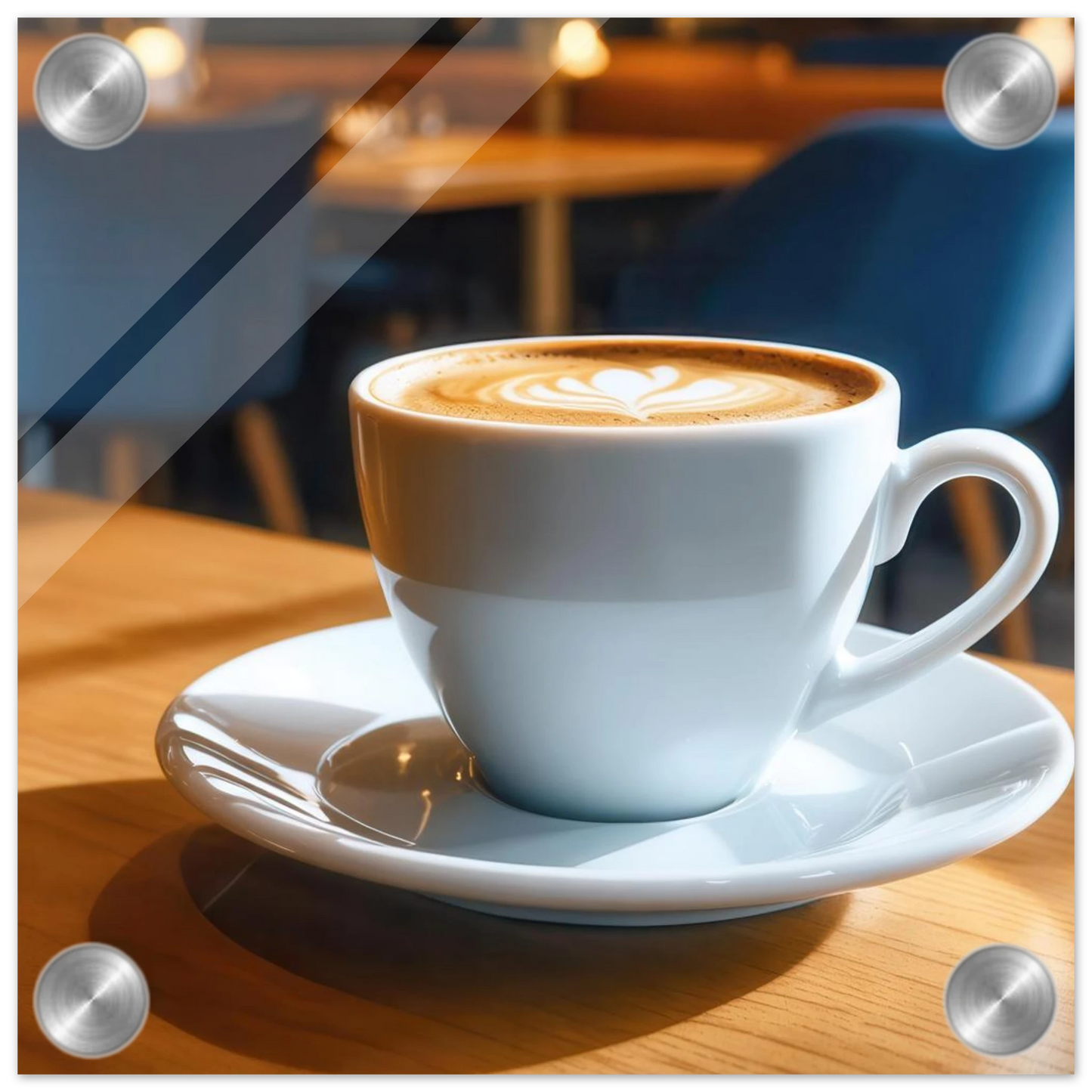 Wandbild gemuetliche kaffeehaus szene stilvolle latte art in goldenem licht
