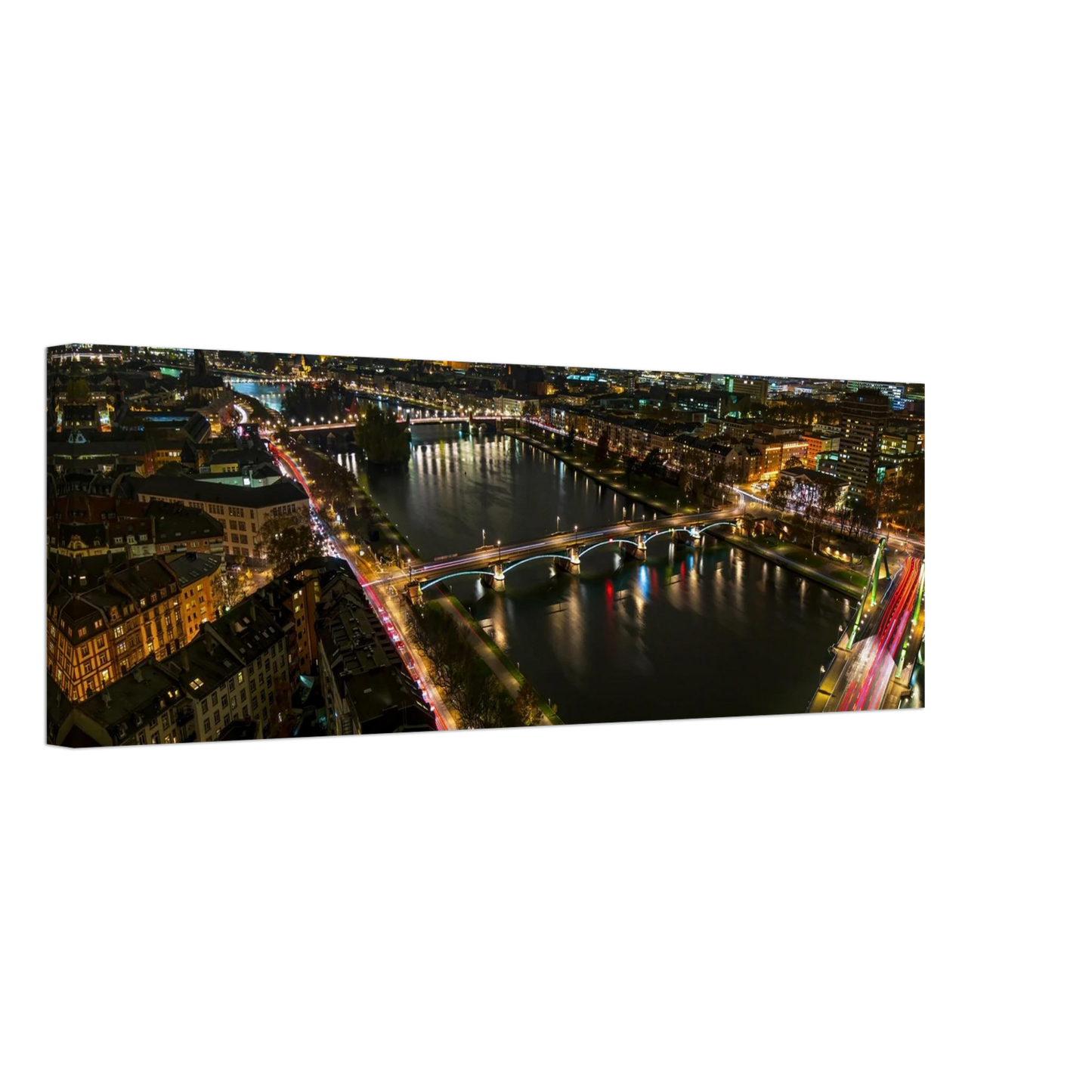 Wandbild frankfurt bei nacht pulsierende stadtansicht mit lichtspuren