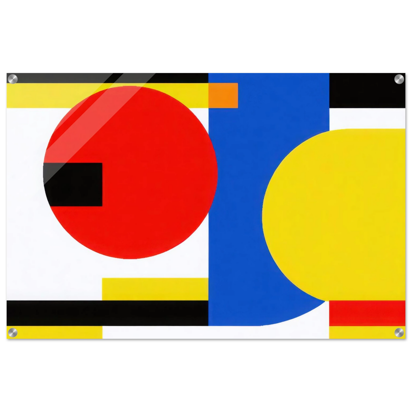 Wandbild bauhaus inspirierte komposition in leuchtendem rot blau gelb abstrakte kunst fuer ihr zuhause