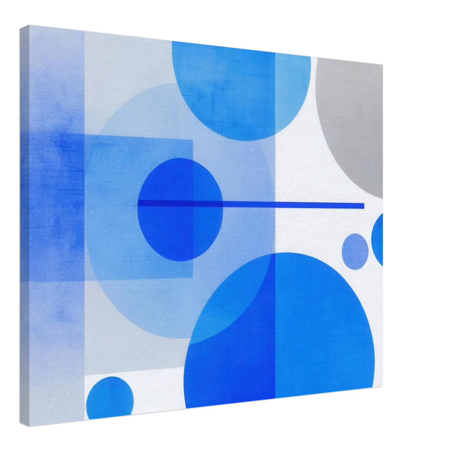 Wandbild geometrische abstraktion in koenigsblau und azur modernes dekor mit kreis rechteckformen