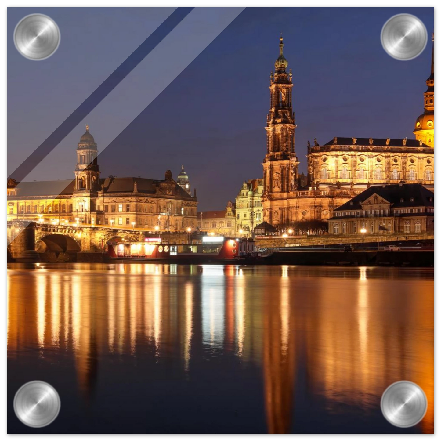 Wandbild dresden bei nacht eine malerische flusslandschaft in leuchtendem gold und azur