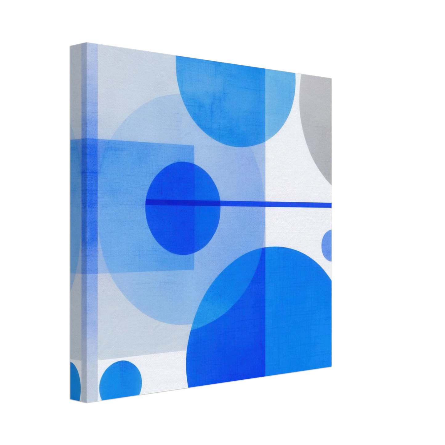 Wandbild geometrische abstraktion in koenigsblau und azur modernes dekor mit kreis rechteckformen