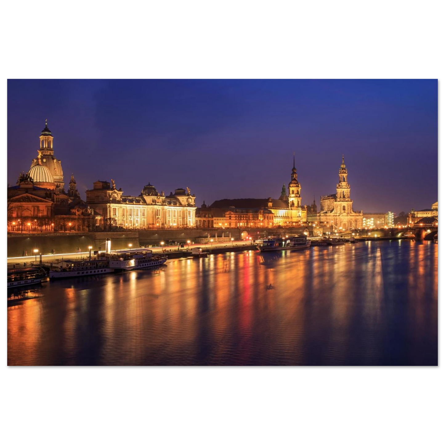 Wandbild romantisches dresden bei nacht malerischer elbblick mit goldenen lichtern