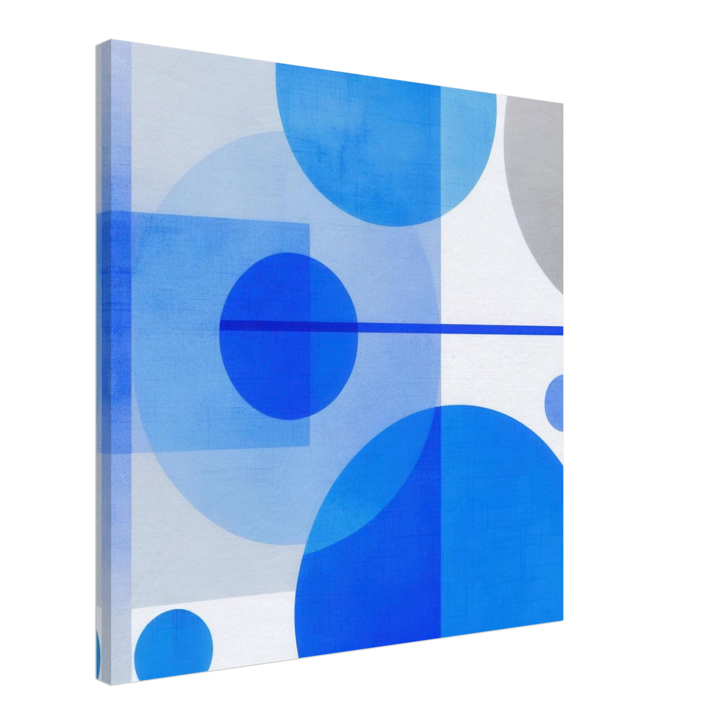Wandbild geometrische abstraktion in koenigsblau und azur modernes dekor mit kreis rechteckformen