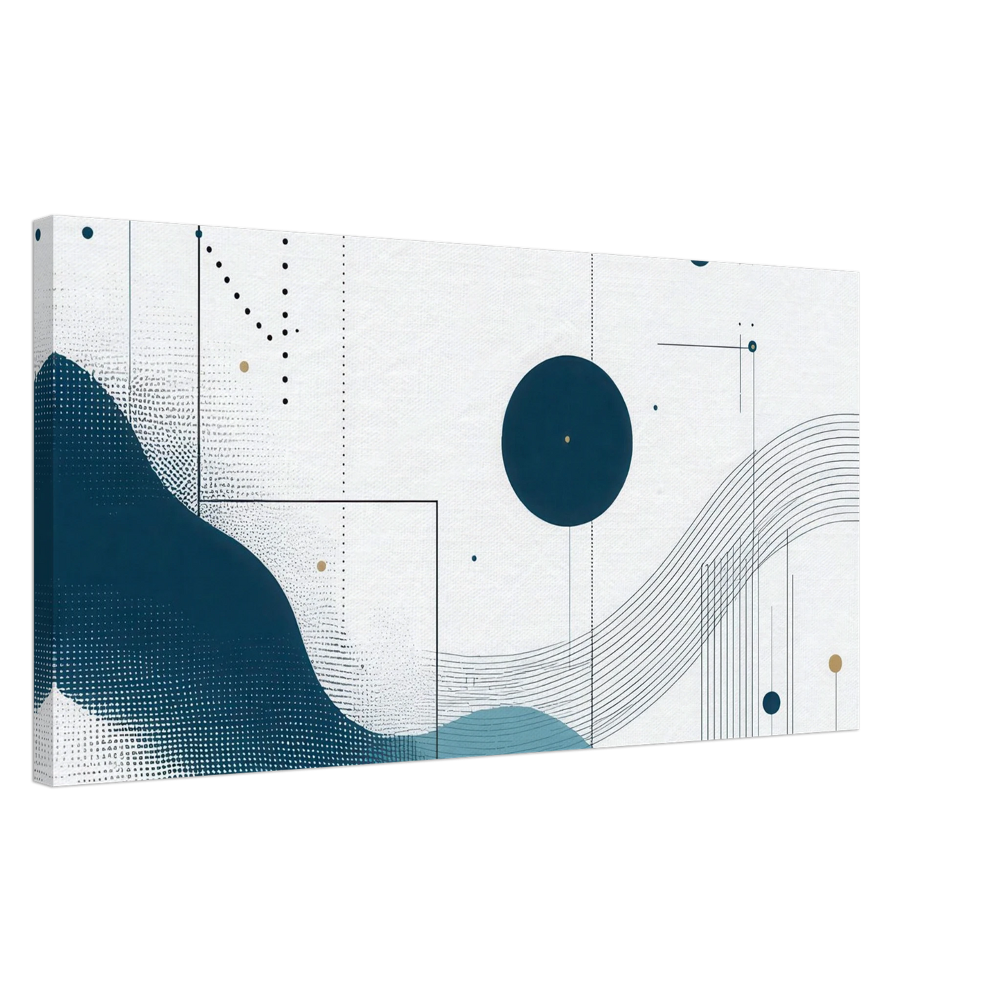 Wandbild deep sea rhythm abstrakte kunst in blau und goldtoenen in ihrer wunschgroesse