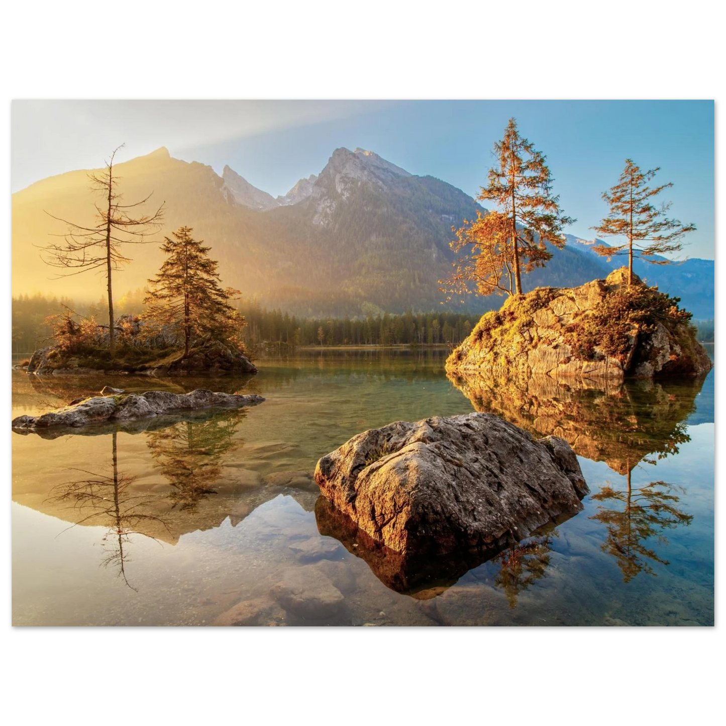 Wandbild majestaetischer sonnenaufgang am gebirgssee beruhigende naturlandschaft in ihrer wunschgroesse