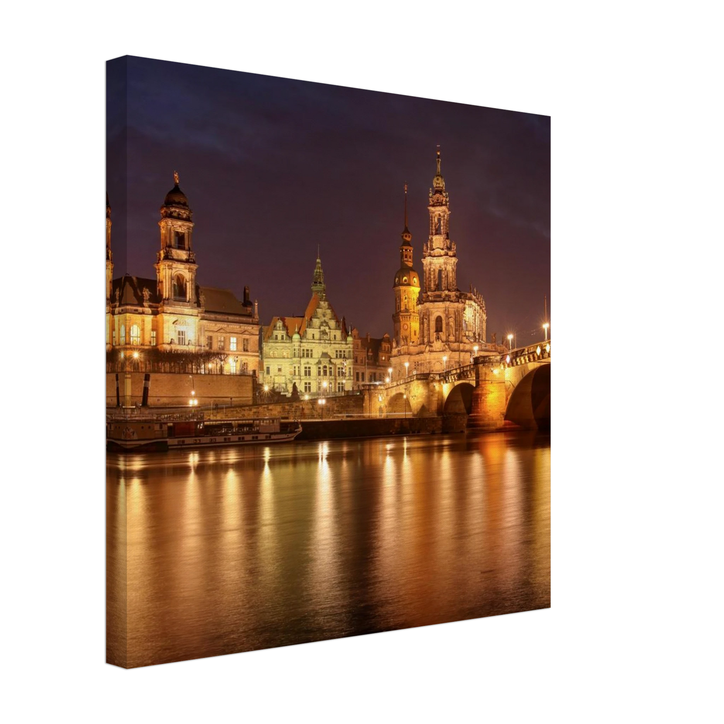 Wandbild dresden elbufer bei nacht ein malerisches stadtbild mit bruecken und gebaeuden erhaeltlich in vielen groessen