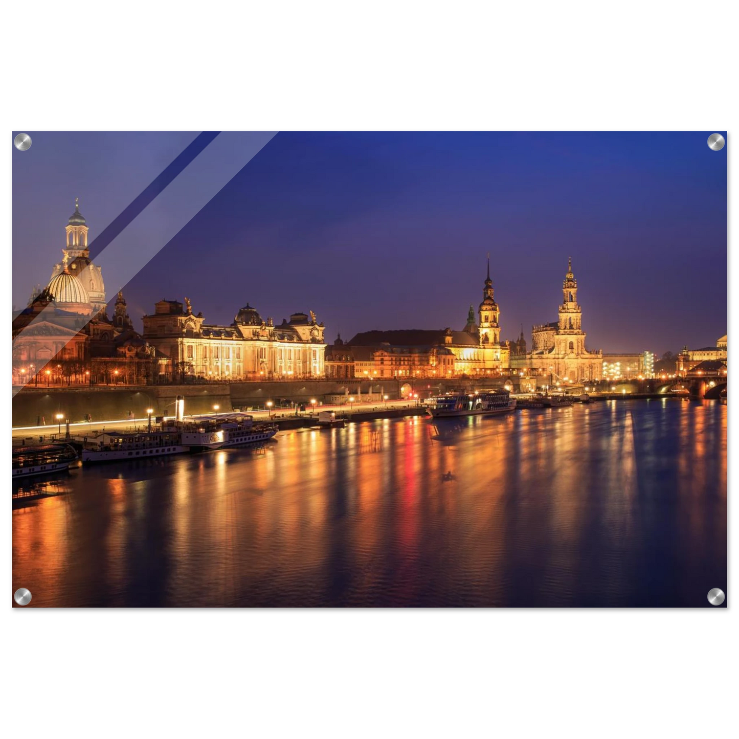 Wandbild romantisches dresden bei nacht malerischer elbblick mit goldenen lichtern