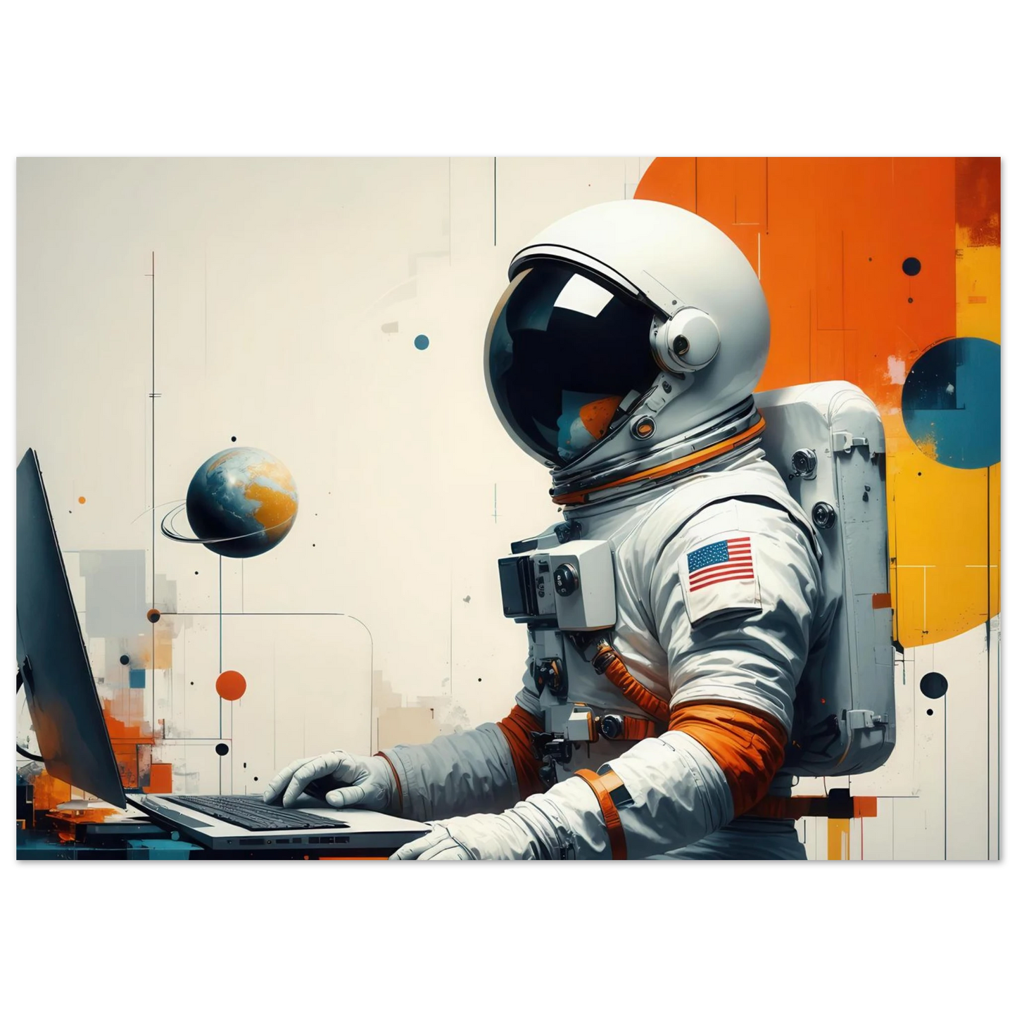 Wandbild cosmic coder astronaut bei der arbeit sci fi kunst fuer dein zuhause in verschiedenen groessen