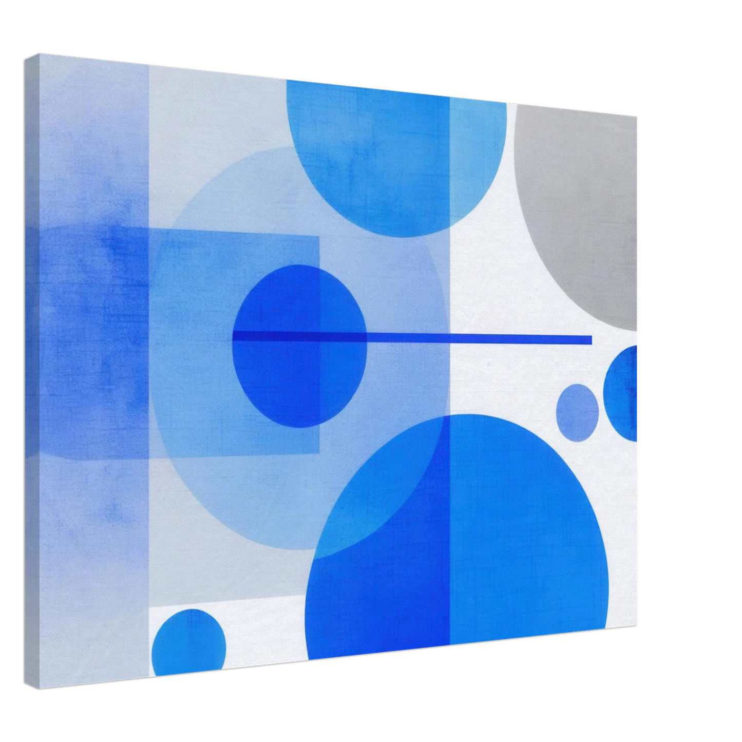 Wandbild geometrische abstraktion in koenigsblau und azur modernes dekor mit kreis rechteckformen