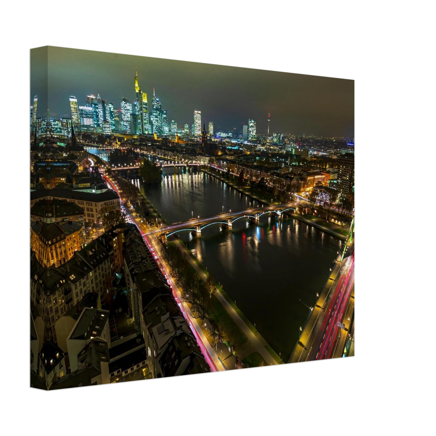 Wandbild frankfurt bei nacht pulsierende stadtansicht mit lichtspuren
