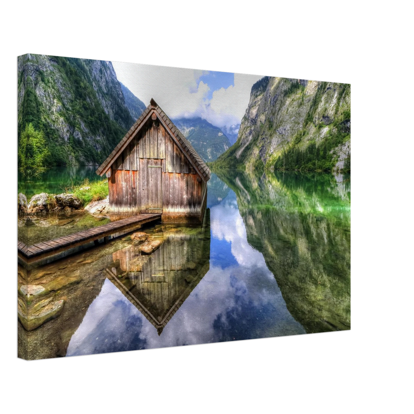 Wandbild bergschutzhuette am see ein idyllisches refugium fuer ihre wanddekoration