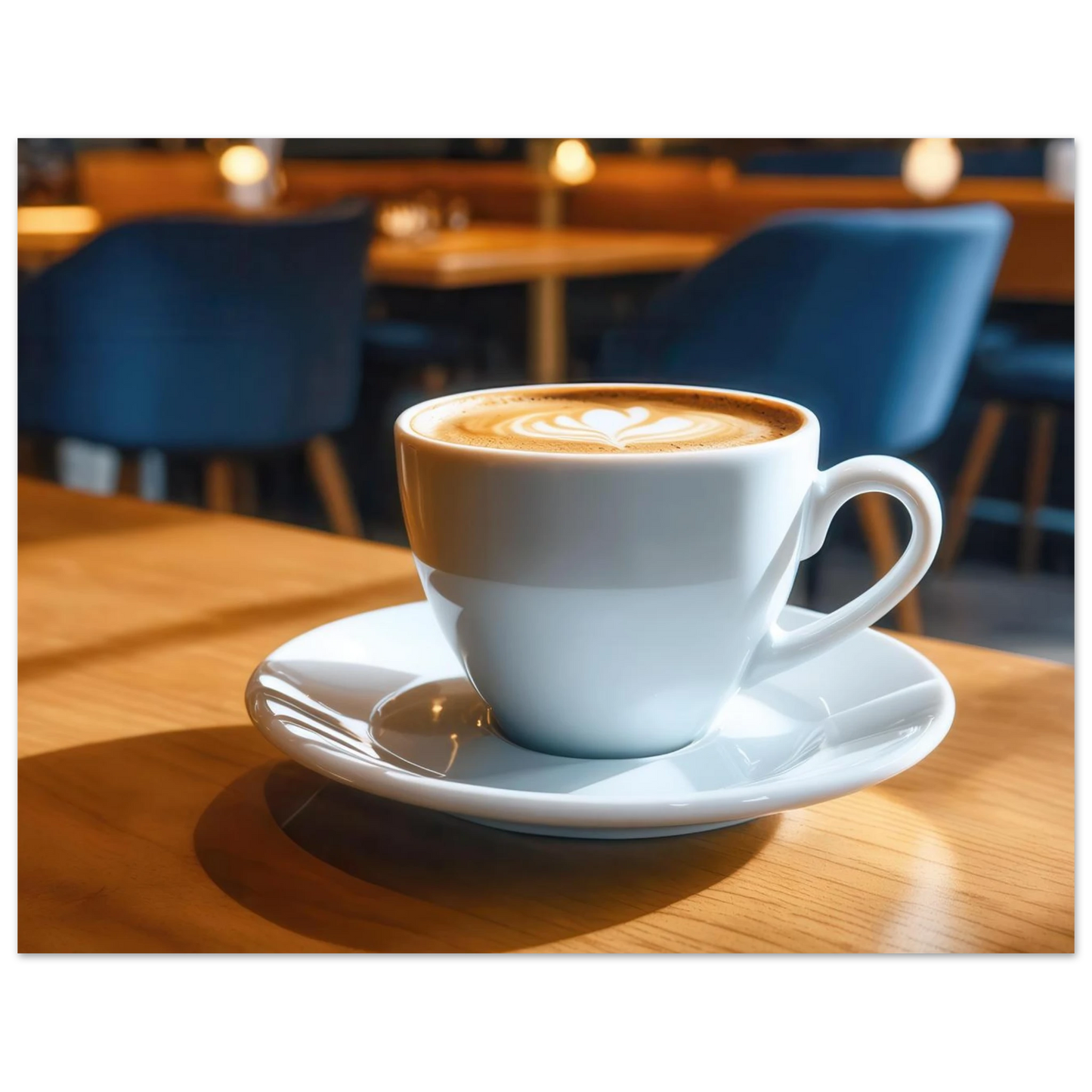 Wandbild gemuetliche kaffeehaus szene stilvolle latte art in goldenem licht