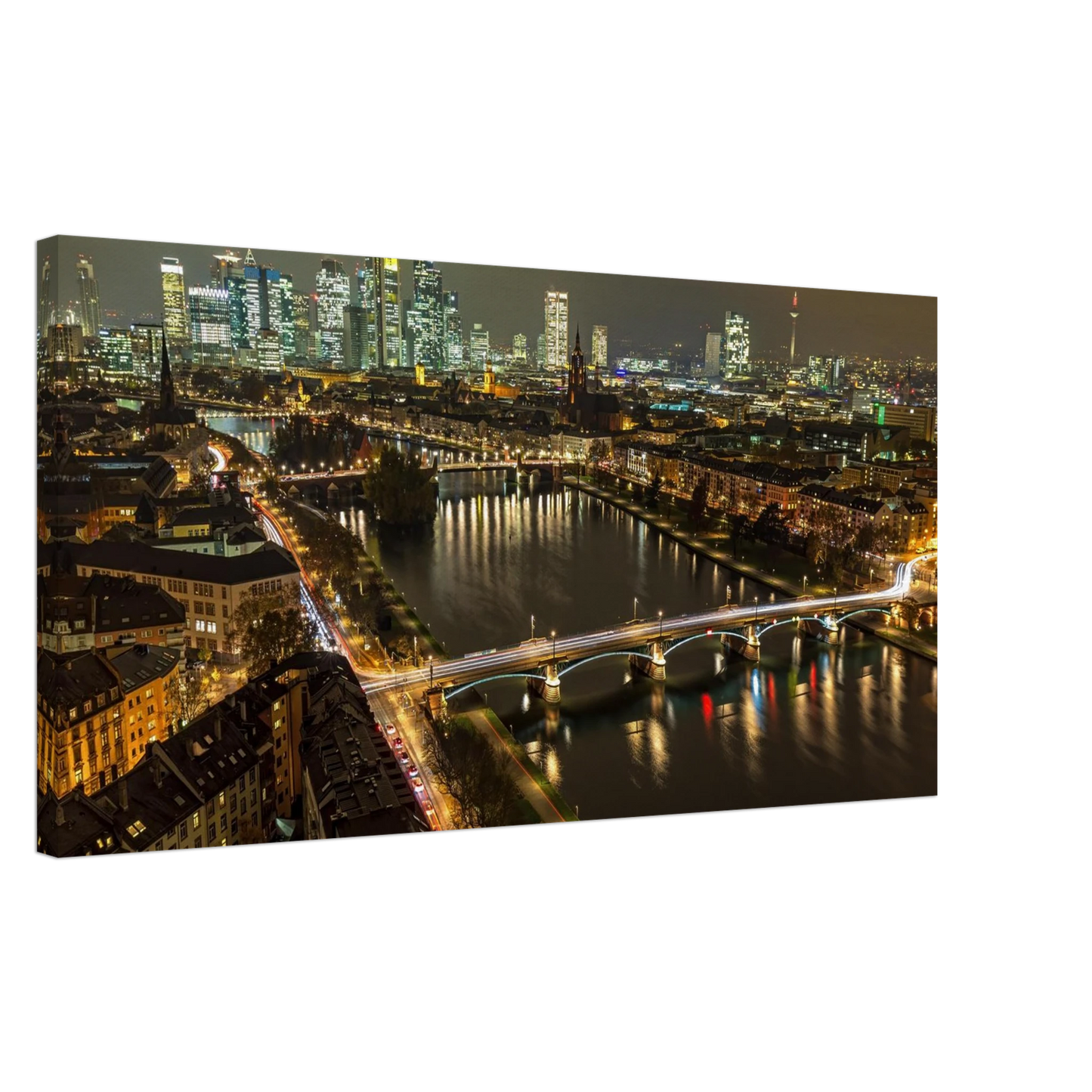 Wandbild golden leuchtende skyline modernes cityscape artwork in variablen groessen