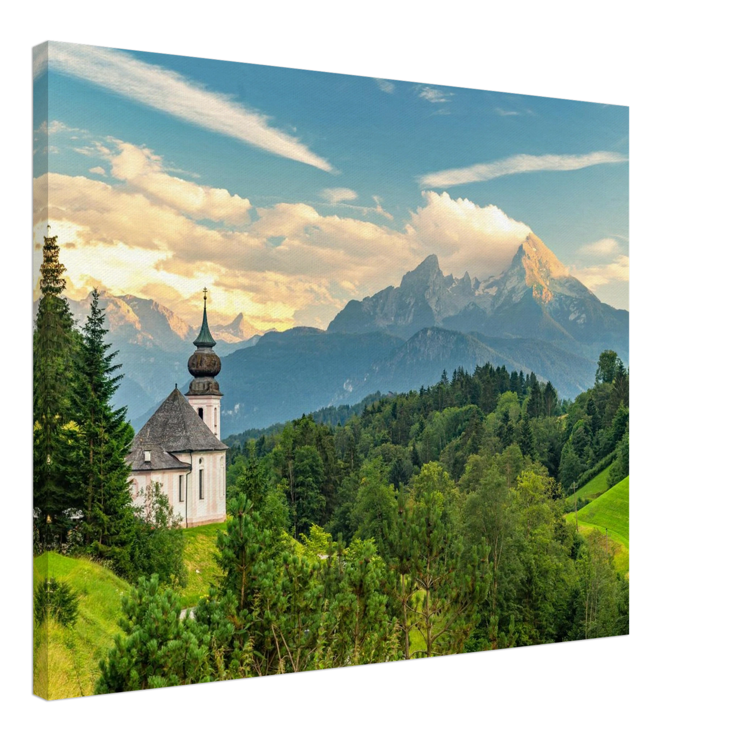 Wandbild malerische alpenkirche vor majestaetischer bergkulisse ein atemberaubendes stueck naturkunst