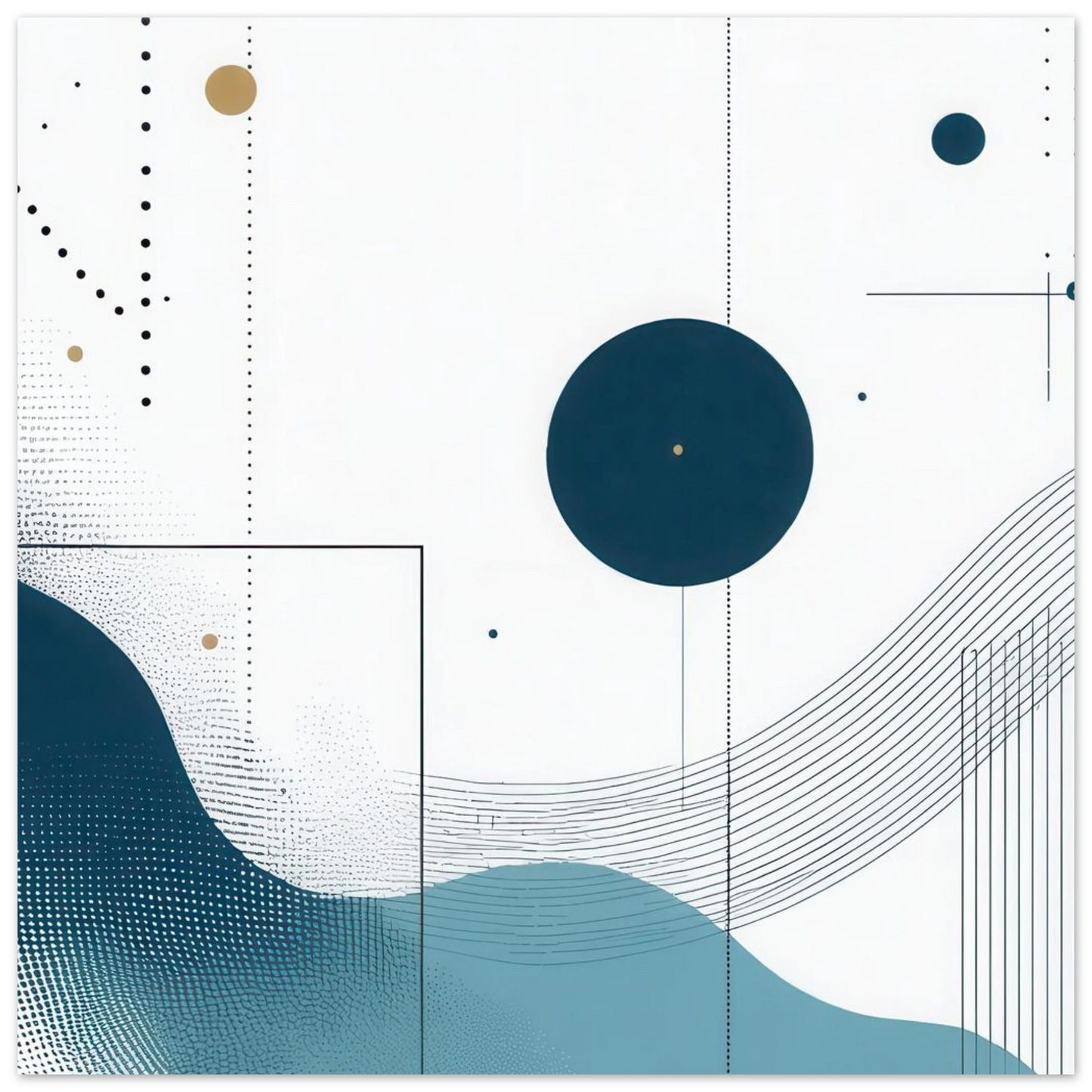 Wandbild deep sea rhythm abstrakte kunst in blau und goldtoenen in ihrer wunschgroesse