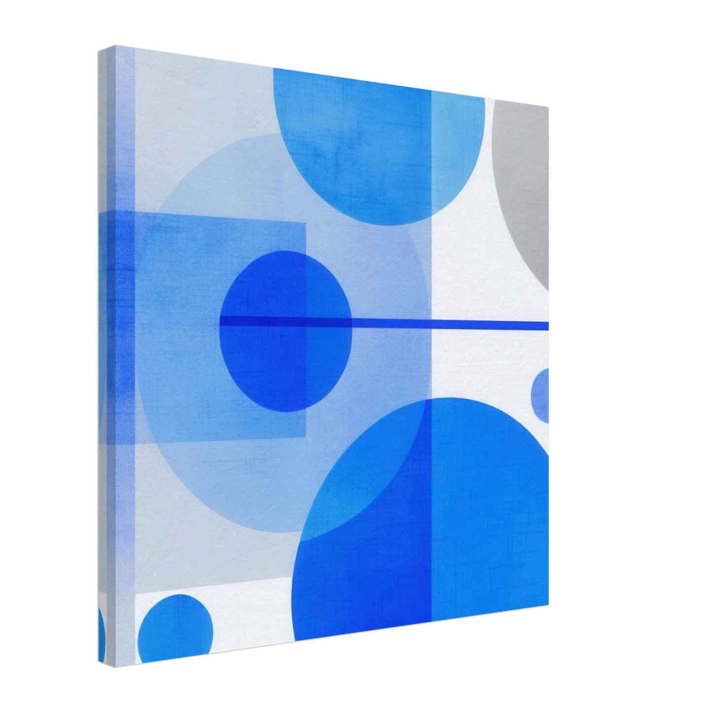 Wandbild geometrische abstraktion in koenigsblau und azur modernes dekor mit kreis rechteckformen
