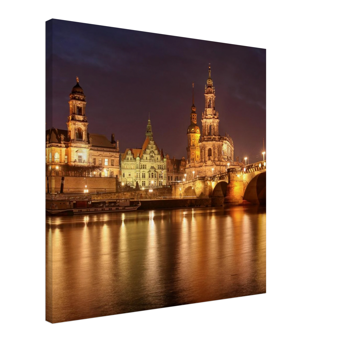 Wandbild dresden elbufer bei nacht ein malerisches stadtbild mit bruecken und gebaeuden erhaeltlich in vielen groessen