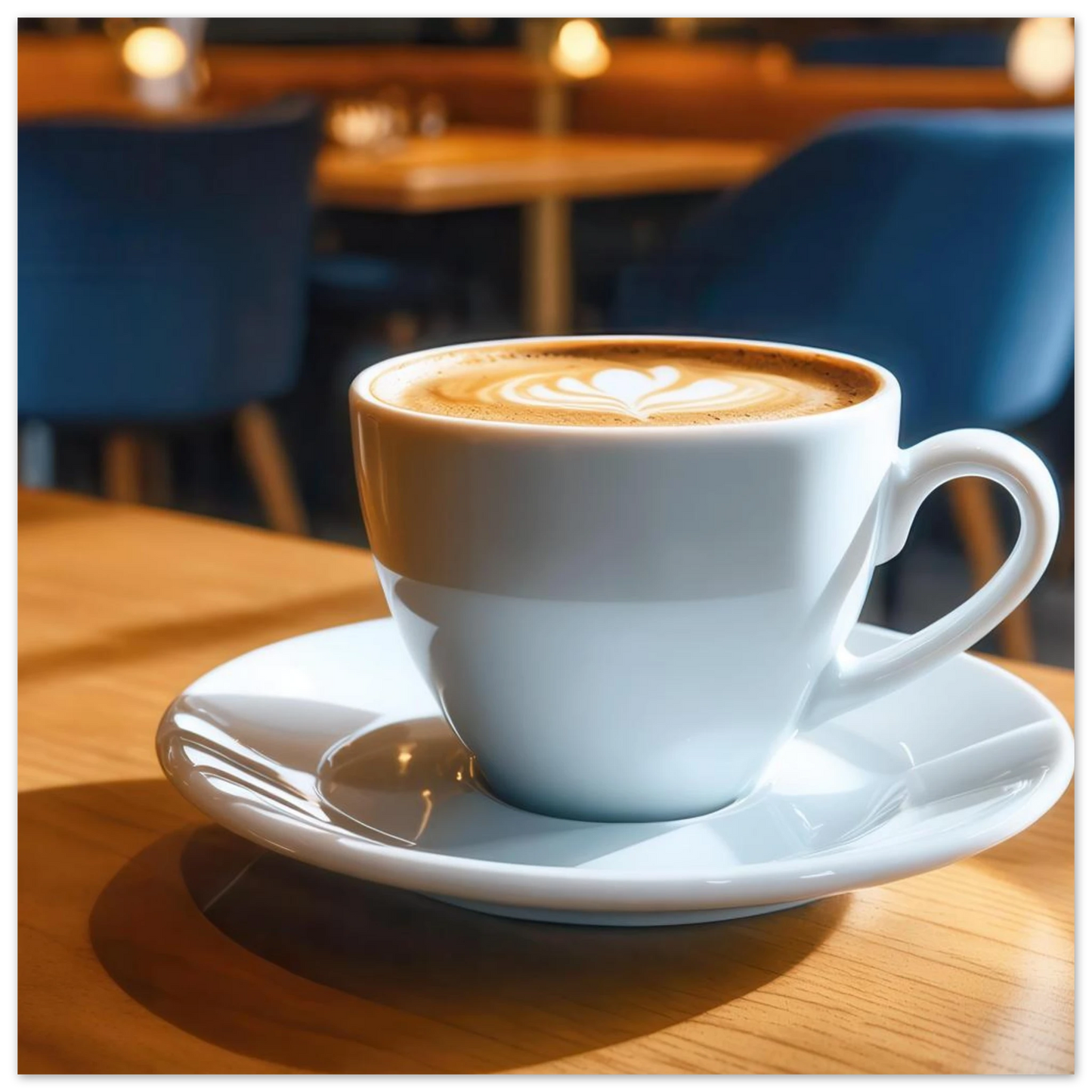 Wandbild gemuetliche kaffeehaus szene stilvolle latte art in goldenem licht