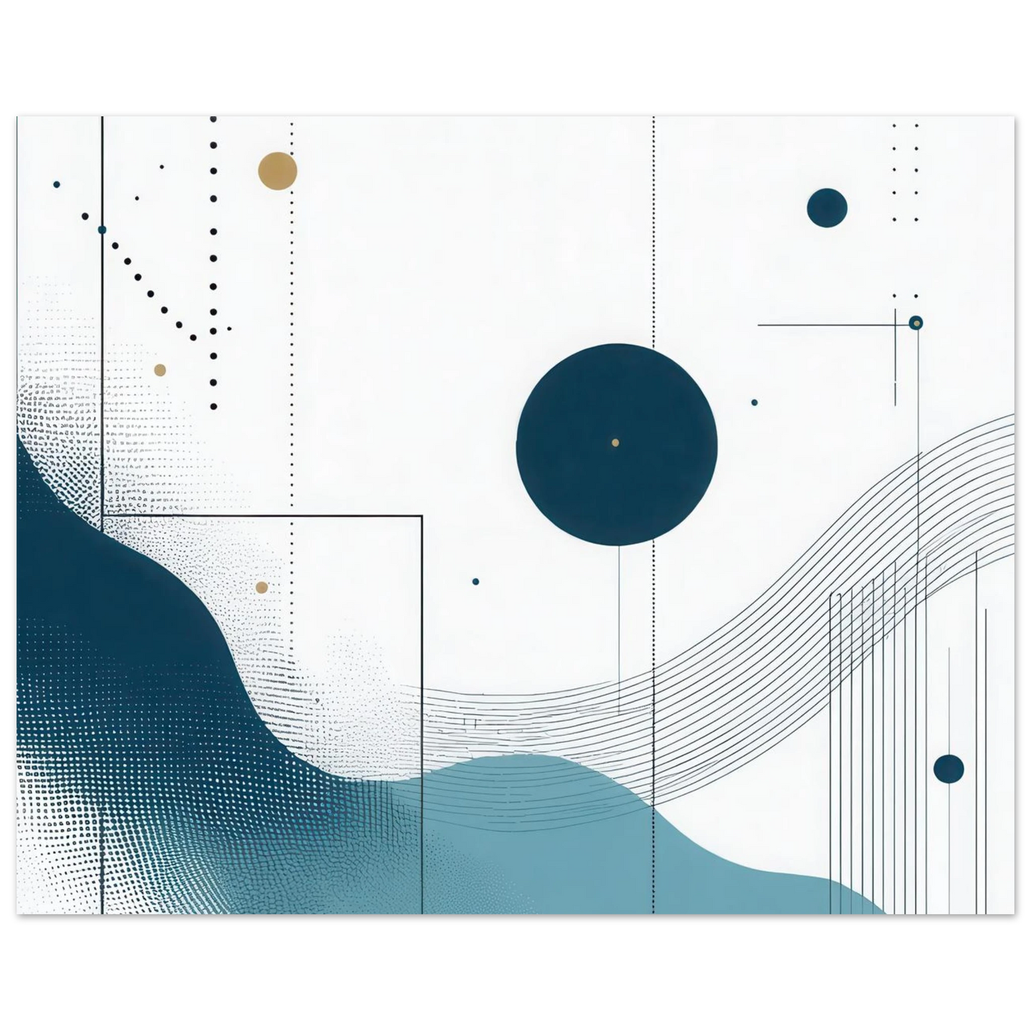 Wandbild deep sea rhythm abstrakte kunst in blau und goldtoenen in ihrer wunschgroesse