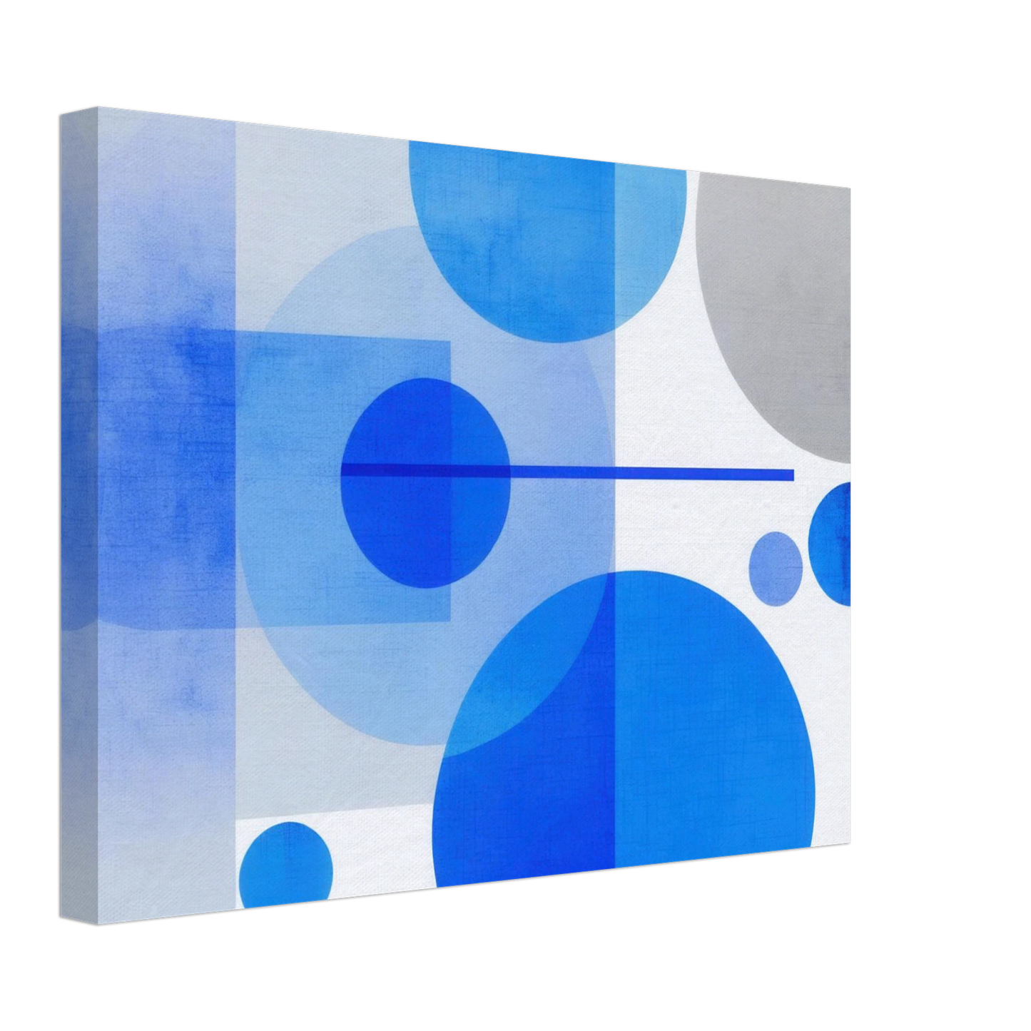 Wandbild geometrische abstraktion in koenigsblau und azur modernes dekor mit kreis rechteckformen