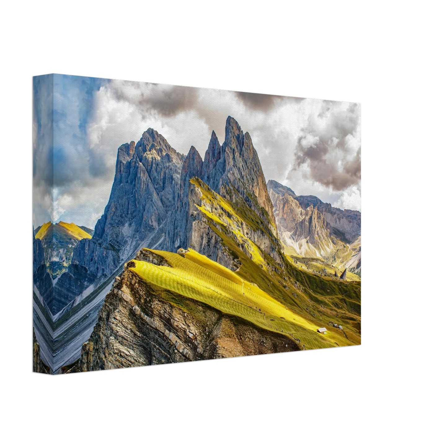 Wandbild seceda alpenglanz atemberaubende dolomiten landschaft mit leuchtenden grashaengen