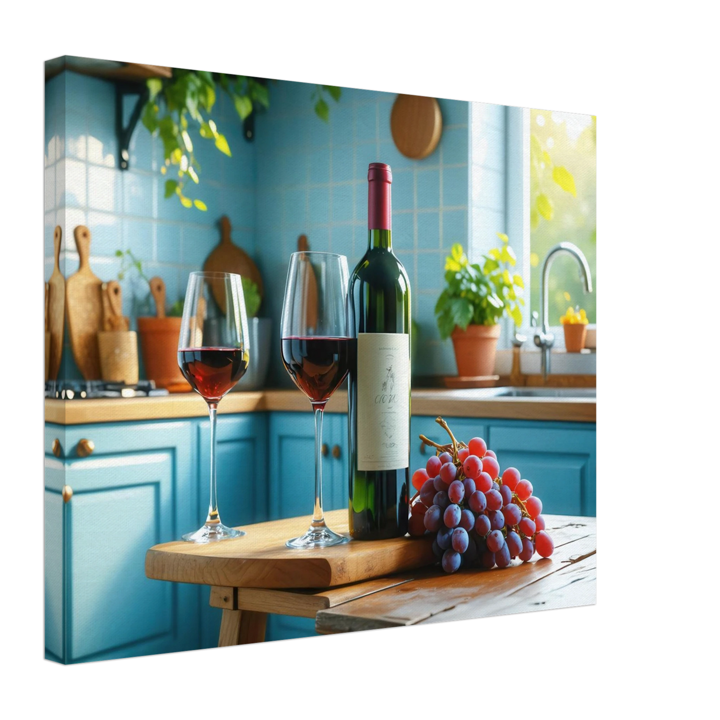 Wandbild weinabend idylle lebendige kueche mit wein trauben fuer ihre traumgroesse
