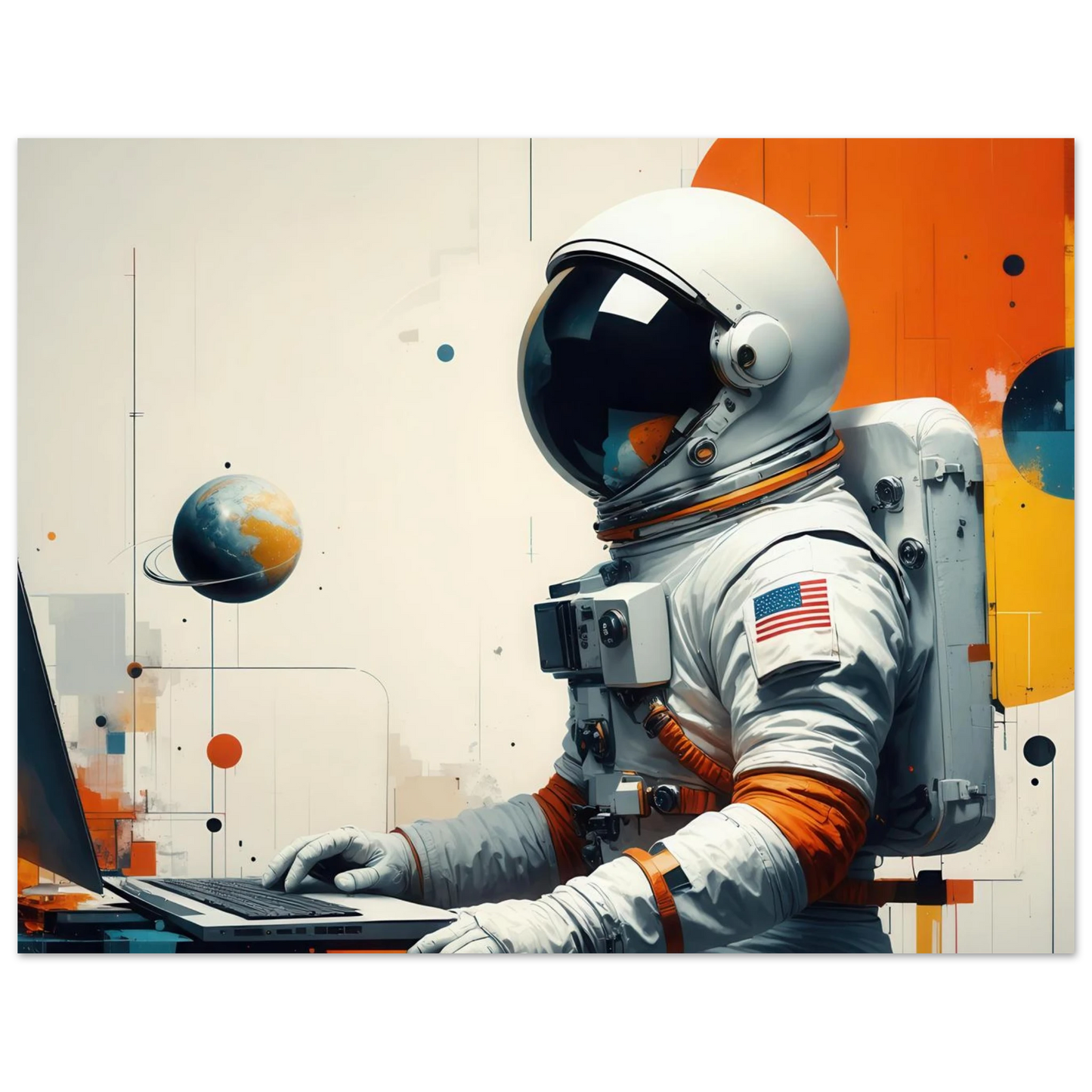 Wandbild cosmic coder astronaut bei der arbeit sci fi kunst fuer dein zuhause in verschiedenen groessen