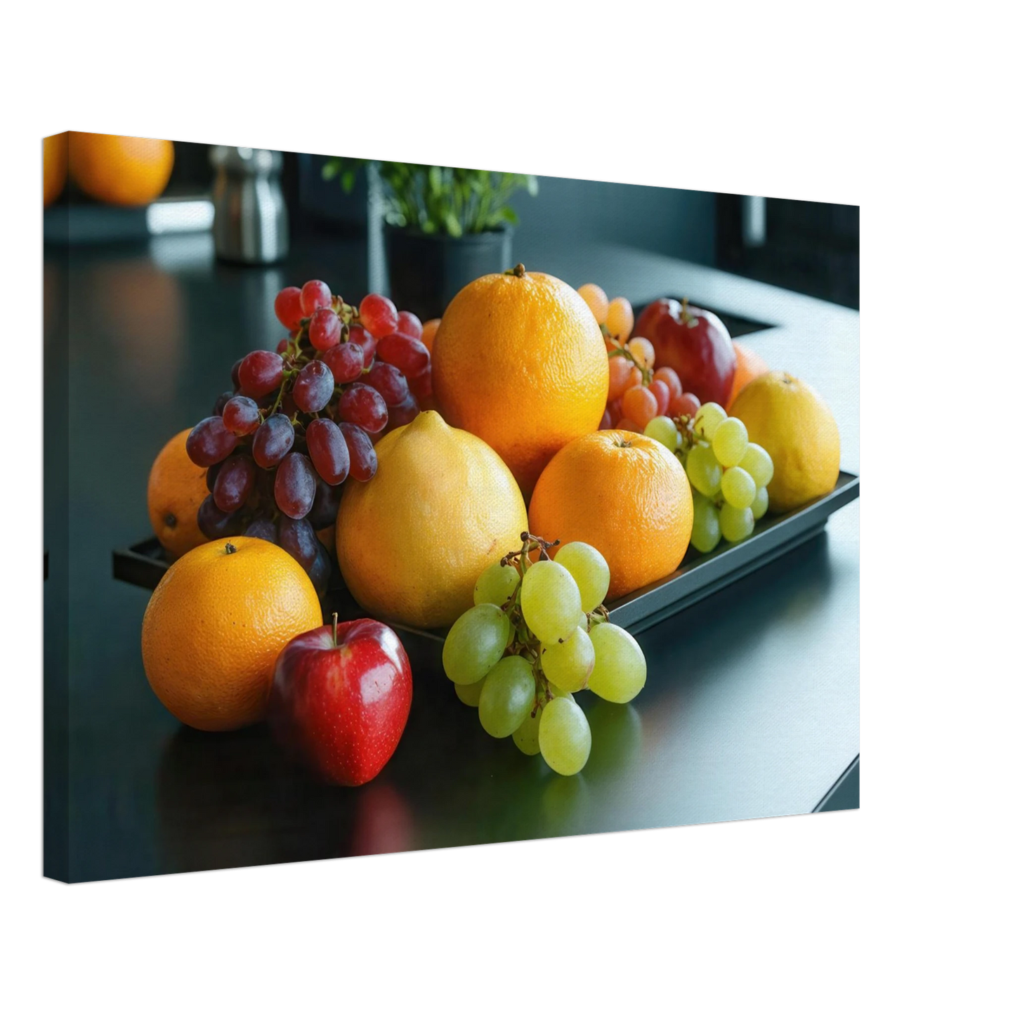 Wandbild fruchtbare fuelle lebendige komposition mit zitrusfruechten und trauben