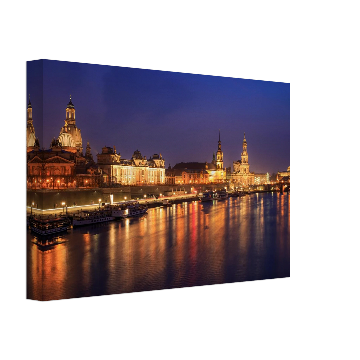 Wandbild romantisches dresden bei nacht malerischer elbblick mit goldenen lichtern