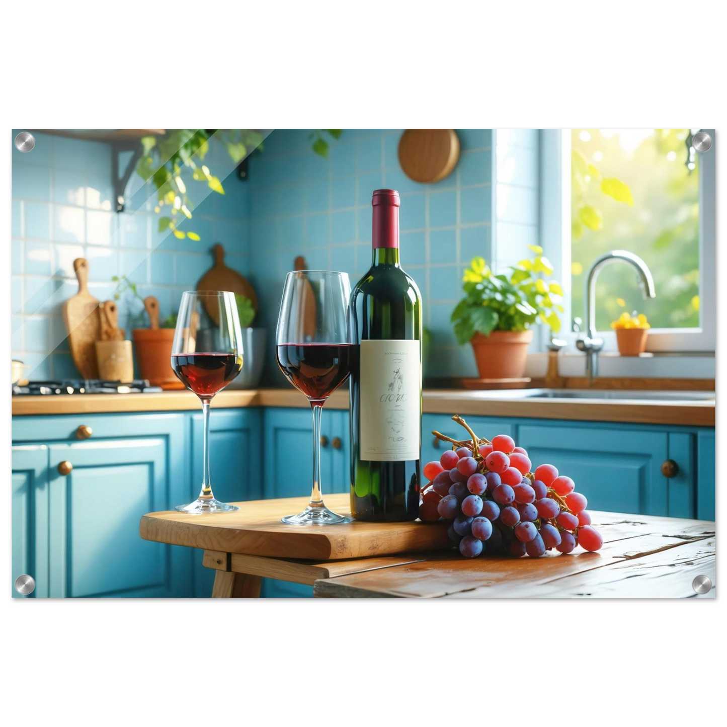 Wandbild weinabend idylle lebendige kueche mit wein trauben fuer ihre traumgroesse