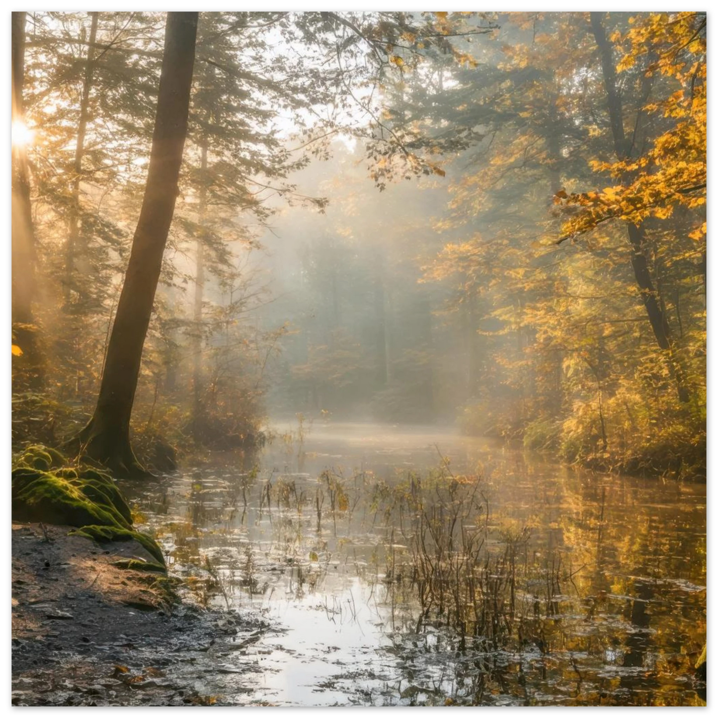 Wandbild Herbstwald morgenlicht wandbild goldenes ambiente in deiner wunschgroesse