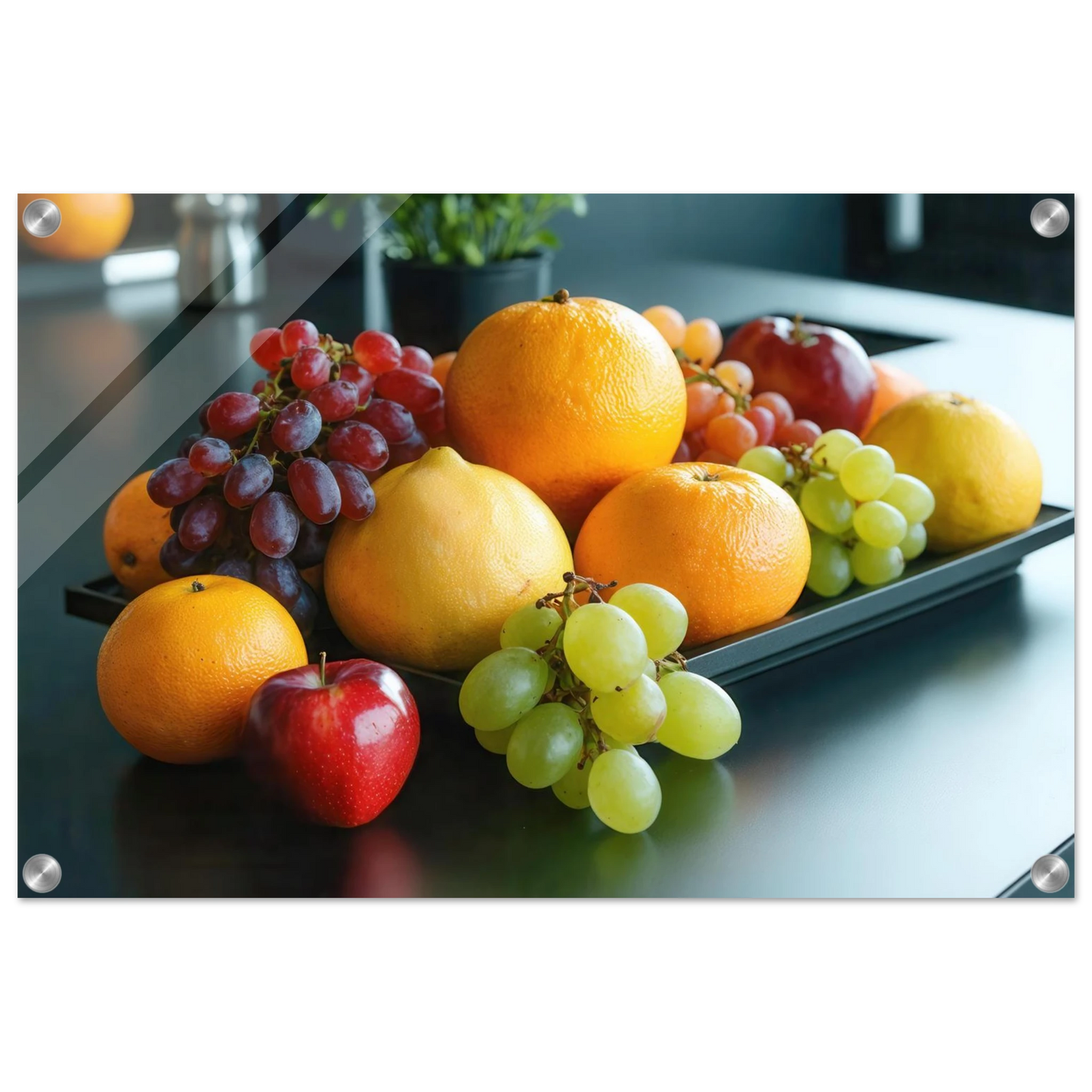 Wandbild fruchtbare fuelle lebendige komposition mit zitrusfruechten und trauben