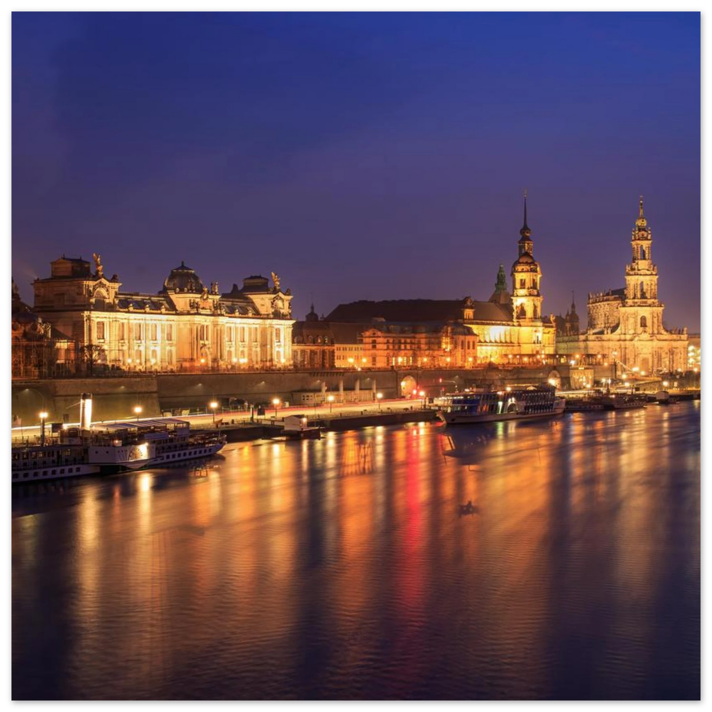 Wandbild romantisches dresden bei nacht malerischer elbblick mit goldenen lichtern