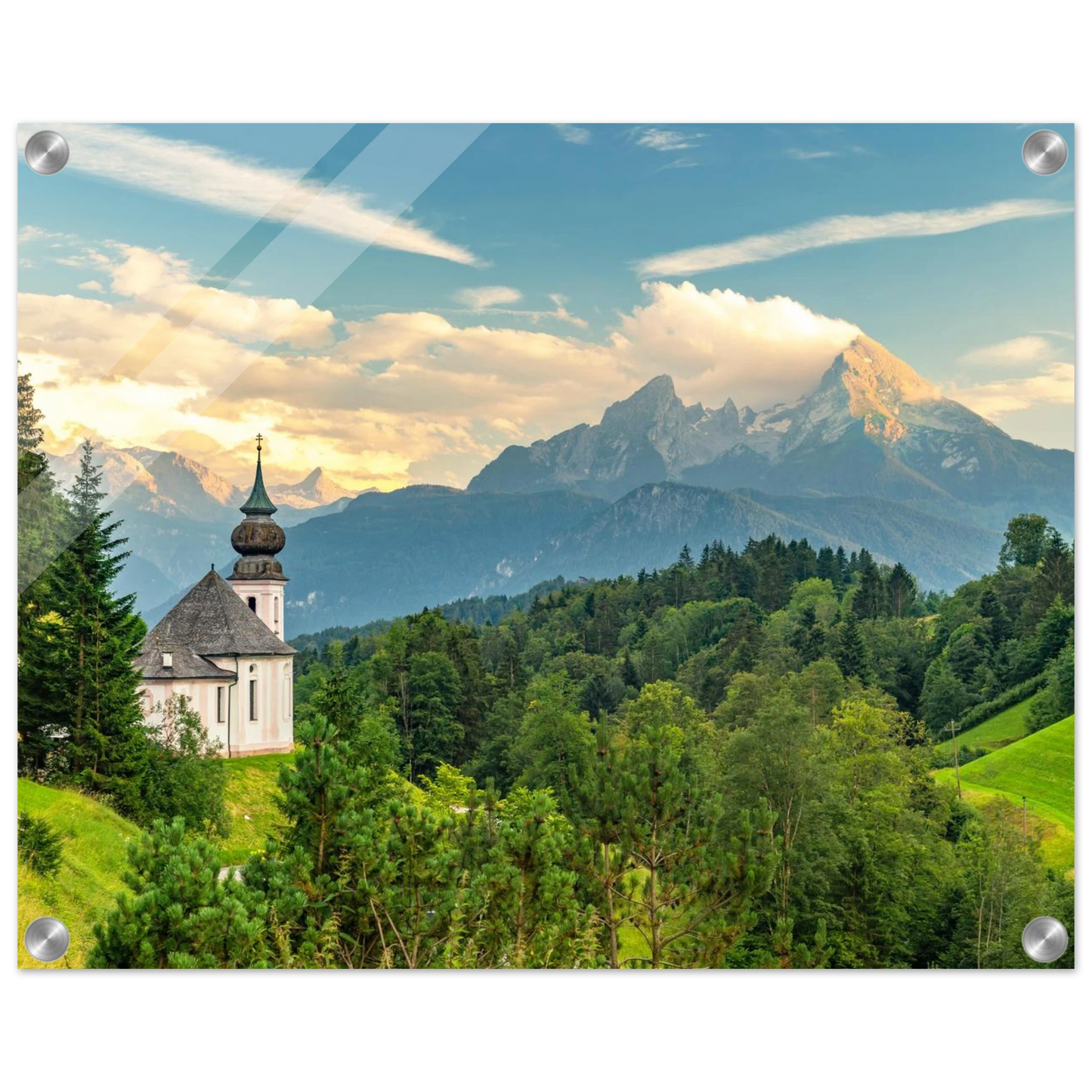 Wandbild malerische alpenkirche vor majestaetischer bergkulisse ein atemberaubendes stueck naturkunst