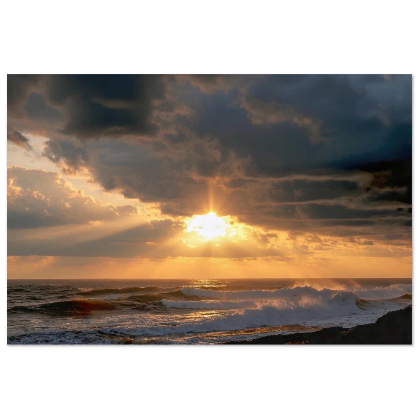 Wandbild dramatischer ozean sonnenuntergang kuestenkunst in ihrer wunschgroesse